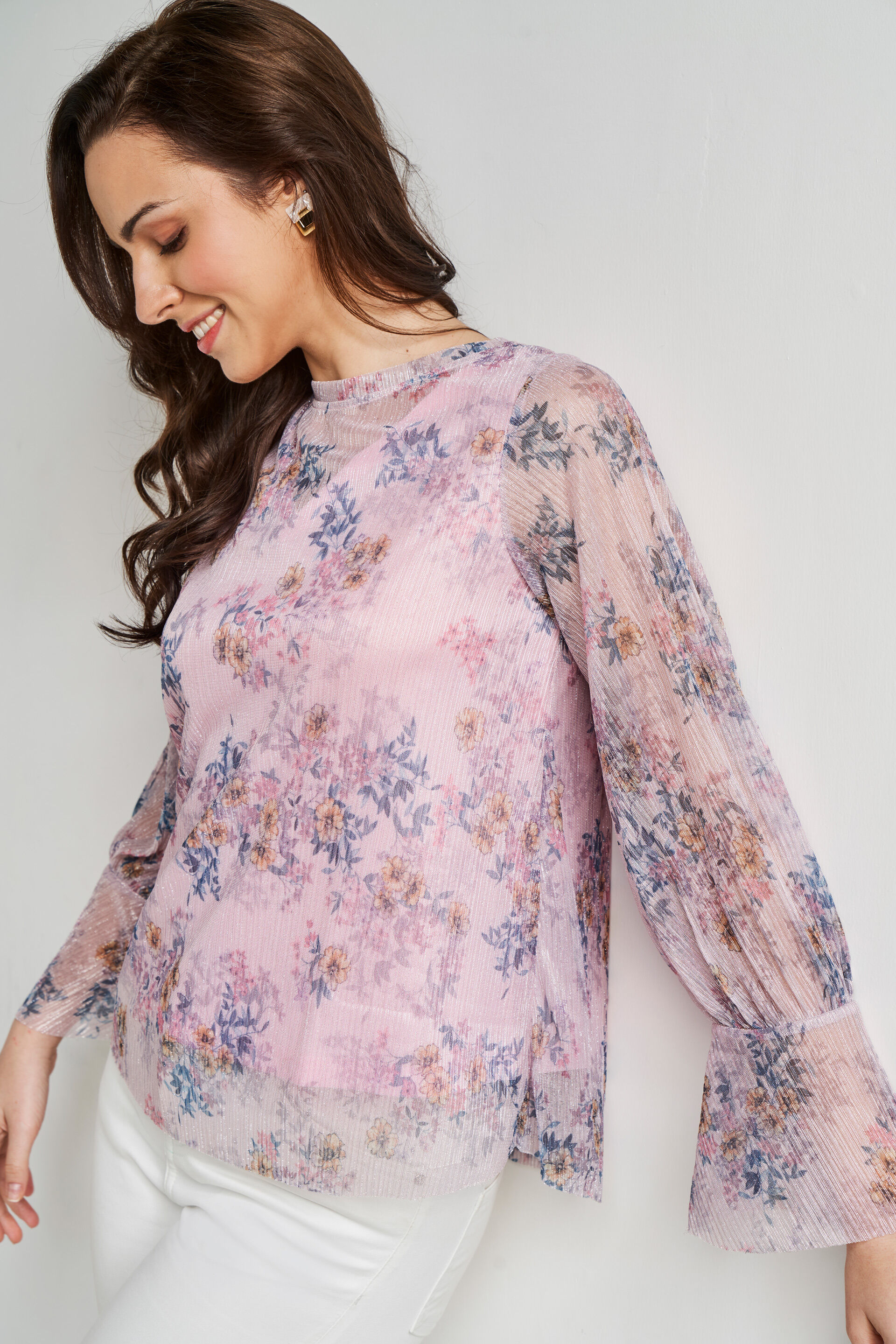 Purple Floral Flared Top, Purple, image 1